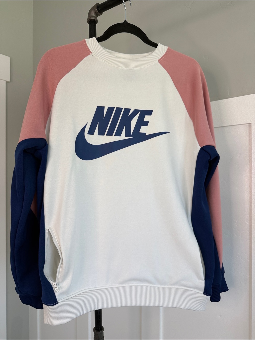 Nike Colorblock Crewneck Sweatshirt in White, Pink & Navy